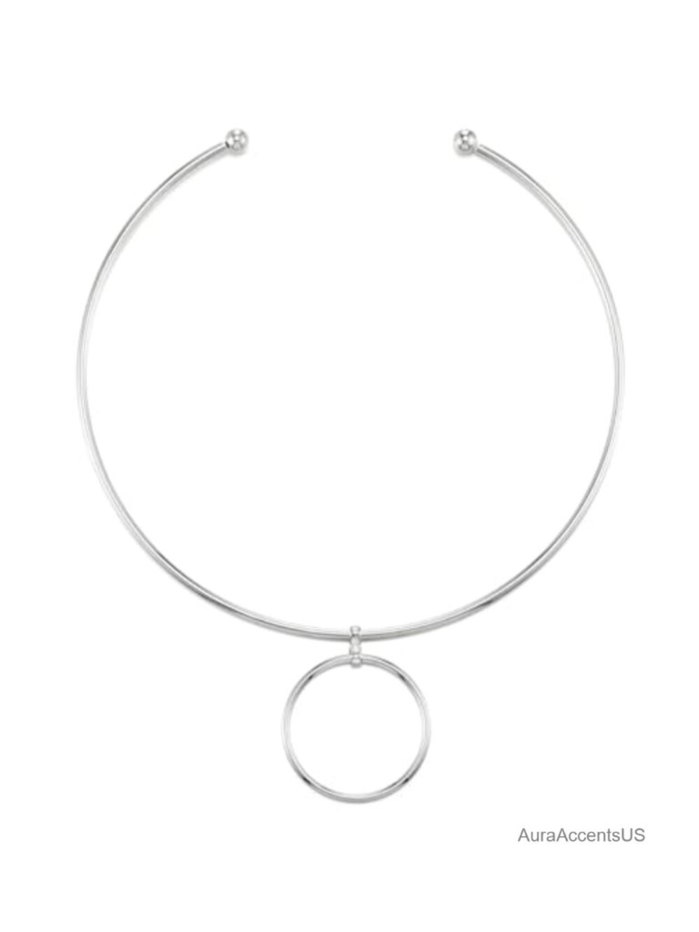 Open Collar Torque Choker Necklace with Large Circle Pendant Minimalist